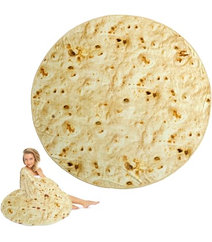 Generico Coperta Burritos, Coperta Tortilla, Divertente Coperta Tortilla Burritos, Morbida Coperta Rotonda in Peluche, Coperta Portatile per Alimenti Novità per Adulti Bambini