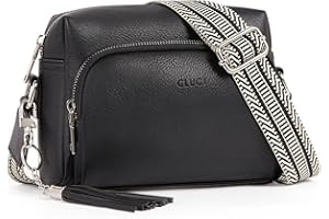 CLUCI Umhängetasche Damen, Crossbody Bag Breiter Gurt, Handy Schultertasche PU Leder, Handtasche, Klein mit Fransen Verstelbaar Schultergurt Schwarz