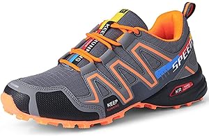 AGYE Men's Cycling Shoes, Non-Slip Cycling Shoes, Road Bike, Mountain Bike, MTB Shoes, Flat Assisted Sports Shoes, Orange-44