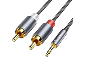SOOMFON Cable Jack a 2RCA【2M】- Cable de Audio 2 RCA a Jack 3.5mm con HiFi Sonido [Integrado DAC Chip], Minijack a RCA Macho Audio Estéreo Cable para Móvil Tablet PC iPod Altavoz TV DVD Amplificador