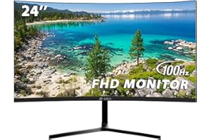 CRUA 24" 100 Hz Moniteur de Jeu incurvé de, Full HD 1080p 2800R sans Cadre, GTG 1 ms avec FreeSync, Faible Flou de Mouvement, Soin des Yeux, VESA, HDM“