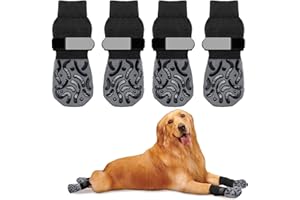 SHUOHONG 4 Pièces Chaussette Antidérapante Chien, Chaussette Chien avec Bandes de Fixation Réglables avec Renforcement en Caoutchouc Protège, Double Face Antidérapante sur Sol en Bois Dur (S)