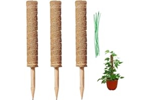 HH-LIFE 3 pièces, perches Totem en Fibre de Coco avec 10 Attaches torsadées, Support pour Plantes grimpantes en Fibre de Coco, Piquets en Fibre de Coco pour Plantes grimpantes 43cmc