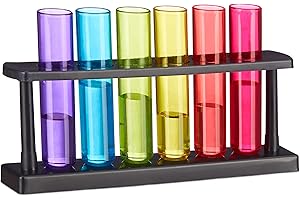 ‎RELAXDAYS Relaxdays, bunt Reagenzgläser Shotgläser, 6 witzige Schnapsgläser mit Ständer, 4 cl, Test Tubes für Shots, Kunststoff, 6-teiliges Set