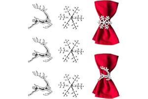 ANIYOO Napkin Rings Set of 8 Silver Napkin Rings Snowflake Reindeer for Christmas Lunch Thanksgiving Party Holiday Christmas Wedding Table Decoration
