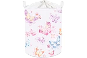 Clastyle 45L Grande Ceste Biancheria Bambini Bella Farfalla Viola con Coperchio per Ragazzo Ragazza Cestino Portaoggetti Giocattoli Pieghevole Vestiti Giocattolo con Manici per Bagno Cameretta