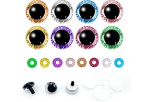 KAOTPO, 32 Stück 25 mm Sicherheitsaugen für häkeltiere mit bunten glitzernden Unterlegscheiben, sowie Augen für häkeltiere und Amigurumi Augen. Insgesamt 8 Farben für Stofftieraugen bei DIY.