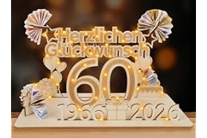 ARTREE 60 Geldgeschenke Geburtstag Frau Mann, 2026 Holz Schild Gästebuch mit LED Lichterkette, Personalisiertes Geschenke zum 60 Geburtstagszahlen, 60 Jahre Geburtstag Deko, Herzlichen Glückwunsch