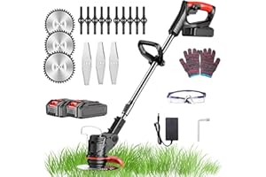 MYJHUIY 24V Cordless Strimmer,Telescopic Lightweight Grass Trimmer with 6xMetal Blades & 10xPlastic Blades, 2 x 1500MAH Battery, Electric Garden Strimmer Grass Cutter for Lawn Edger Pruning Weed（Black）