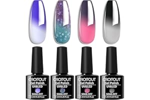 Croitout Gel Nagellack Set, UV Farbwechsel Gel Nagellack Set, Thermo Shellac Gellack Kit, Mehrfarbig Ablösbarer Nagelgel Farbgel Gel Nagel, Chameleon Gel Polish Set 4 x 7.3ml