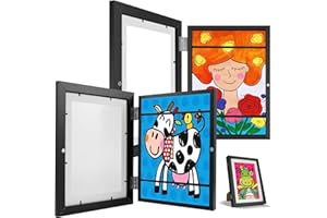 BUTORY 2 cornici artificiali per bambini, formato A4, in legno, per conservare opere d'arte per bambini, colore nero