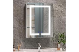 BELIWIN Bathroom Mirror Cabinet 500 x 660 mm with LED Lights, Touch Control, 3 Colour Dimmable Illuminated Mirror, Demister Pad & Shaver Socket