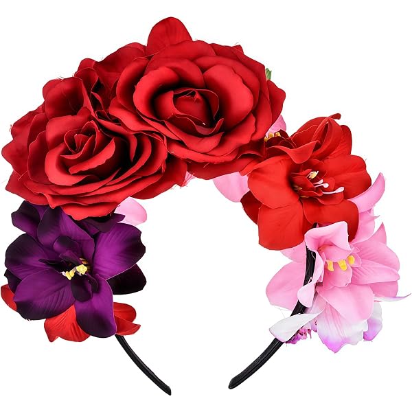 Bandeau Couronne De Fleurs Roses Halloween - Serre-tête Gothique Floral Pour Déguisement, Fête, Cosplay - 6