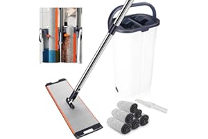 SPRIFITYY Juego de fregona con Cubo,con 6 Almohadillas de Microfibra y un Mango extendido de 164 cm,Separa la Suciedad del Agua Limpia y Cuenta Función de escurrido,Ideal para Todo Tipo de Suelos (40 * 12 cm)