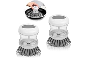 TNEDFOD 2 Stück Spülbürste mit Spülmittelspender, Transparent Befüllbare küchenbürste, für die Reinigung von Geschirr, Töpfen, Pfannen und Spülen