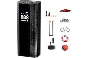 U-VKK Compresores de Aire portátiles, 150PSI - Inflador electrico para Ruedas de Coche y moto - Mini Bomba para Bicicleta con Pantalla LCD Digital y Linterna LED