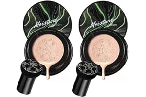 HOPHAT 2PCS Mushroom Head Air Cushion CC Cream Natural Moisturizing Full Coverage Foundation Brightening Pigment BB Cream Matte Foundation Set Gift For Women (Natural)