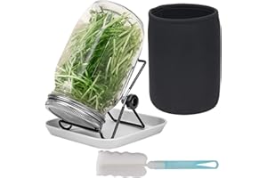HISREDSUN Bocal de germination de graines, 1 pots Mason à large ouverture avec couvercles de germination en acier inoxydable 304, 1000ml, avec plateau, support, toile d'ombrage et brosse, germes de graines