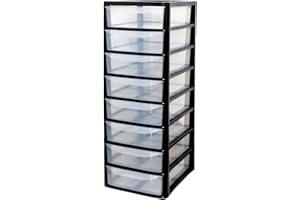 SIDSONS 8 Drawer Plastic Storage Organizer tower unit | A4 Storage Drawers for Desktop Table Small | Chest of Drawer Bedroom Small Cosmetics Stationary Organizer for Table Storage Solution 8 Tier