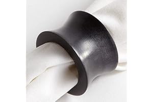Artique Mind N' Creation Handmade Wood Napkin Ring Set with Napkin Rings - Artisan Crafted in India (Black Concave, Pack of 12)