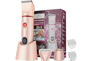 XkuiHF 3 in 1 Rasoir Electrique Femme, Tondeuse Intime, IPX7 Étanche Rasoir Femme, utilisation humide et sèche pour le visage, les aisselles, les jambes (Rose)