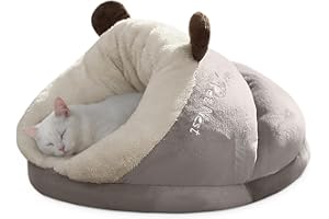 ALLSOPETS Cat Cave Bed for Cats and Small Dogs, Warm Soft Plush Pet Tent House, Cute Fleece Nest Igloo Burrow Bed for Puppies and Kittens (Cozy Grey, S)