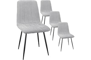 FRUOGO Lot de 4 Chaises de Salle à Manger, Chaise de Cuisine rembourrée avec Dossier Haut, Chaise Scandinaves Chaise rembourrée avec Assise en Lin, Pieds métalliques, Rayé Gris