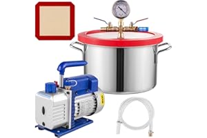 FlowerW 1.5 Gallon Vacuum Chamber Kit 3CFM 1/4HP Refrigerant Vacuum Pump HVAC Single Stage Vacuum Pump Air Conditioner Rotary Vane Vacuum Pump A/C Vacuum Evacuation Pump Blue+silver