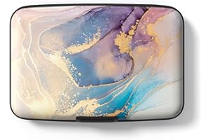 Hsxnam Credit Card Holder Wallet, RFID Blocking Credit Card Case Aluminum Metal Cute Business Card Holder Pocket ID Case for Women Men, Pink Gold Marble