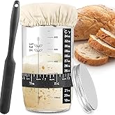 PIQIUQIU Sourdough Starter Jar 24oz/680ml, Crystal Sour Dough Starter Kit with Date Feeding Tape, Thermometer, Lid, Silicone
