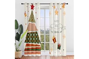 Hiseng Voile Vorhänge mit Ösen Durchsichtig Halbtransparent Ösenvorhang für Fenster Wohnzimmer Schlafzimmer Elegant Weihnachten Bunt Transparent Gardine 2er Set (140x244cm,Frohe Weihnachten)