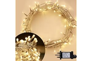 ANSIO® Christmas Lights 100 LED 10m/32ft Christmas Tree Lights for Indoor & Outdoor Warm White Decorations Fairy String Lights for Xmas Garden Bedroom & Party | Mains Powered Clear Cable
