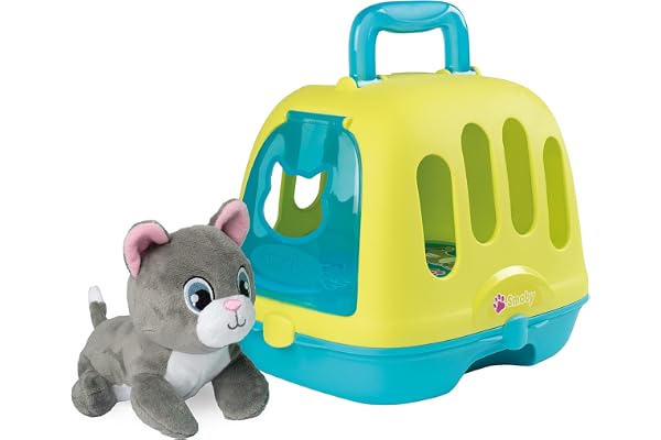 Smoby - Mallette Vétérinaire 2 en 1 - Cage de Transport - Jouet pour Enfant - Peluche Chaton avec Effets Sonores - 4 Sons - 340302, Bleu
