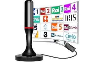 QGCLEARSO Antenne TV interne amplifiée puissante, 2025 antenne Smart TV d'intérieur avec câble de 3 m, base magnétique puissante, réception à 360 ° Prend en charge 4K/1080p/VHF/UHF DVB-T/T2 Canaux gratuits