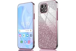 GOKEN Etui do Xiaomi Mi 11 Lite (4G/5G/NE) - elastyczne miękkie silikonowe etui, odporne na wstrząsy, odporne na upadki, z galwanizowanymi krawędziami i zintegrowaną kartą brokatową, gradient różowy