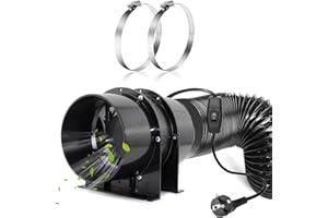 Moonjor 150mm Extracteur d'air de Ventilation, 323m³/h Ventilateur de Conduit pour Cave, Tente de Culture, le Garage, Projet DIY (2m Tuyau, Colliers)