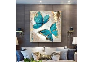 YMXCNM Quadri Astratti Dipinti A Mano Su Tela,100% Dipinto A Mano Astratto Moderno Blu Farfalla Pittura Ad Olio Su Tela Arte Da Parete Decorazione Senza Cornice Per La Stanza Dal Vivo A Casa, 100X100 Cm (39