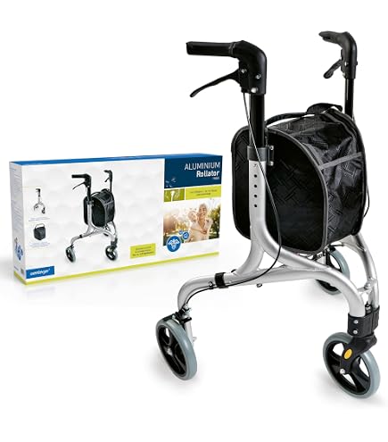 Mobiclinic®, Chariot de courses avec siège, Déambulateur pliant, 21 L, Mod. Coliseo, Levier unique, Acier, Siège rembourré, Avec Système de freinage, Avec Sac à provisions (Peintures