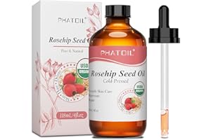 ‎PHATOIL PHATOIL Hagebuttenkernöl Bio Kaltgepresst 118ML, Rosehip Seed Oil USDA Organic 100% Rein Natürlich, Hagebuttenöl Vegan Hexanfrei für Haut, Haare und Nägel, Feuchtigkeitspflege Gesichtsöl, Körperöl