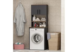 ‎HOMIDEA Homidea MIA Waschmaschinenschrank - Badezimmer Hochschrank -Überbauschrank für Waschmaschine und Wäschetrockner für Küche und Badezimmer 182.1 x 65 x 60 cm (Anthrazit/Eiche)
