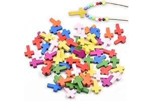 CHENNAN 100 Pezzi Colori Ciondoli Croce di Legno, Naturale Ciondoli Piccolo Crocifisso Ligneo Croci, Perline Piccole Croci Di Legno Sfuse Pendenti, per Favori Di Partito, Fai Da Te Decorazione (B)