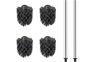 SVUPUE Głowica szczotki do WC, zestaw wymiennych głowic szczotki z 2 trzonkami ze stali nierdzewnej, 4 sztuki, kolor czarny