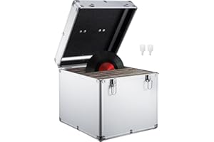 Supernic Vinyl Record Storage Box - 12" Heavy Duty Safe Box, Holds 100 Singles, Lockable Flight Carry Case (Silver)