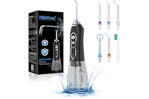 Idropulsore Dentale Portatile H2ofloss, Irrigatore Orale Senza Fili con 5 Modalità e 6 Ugelli, Ricaricabile Impermeabile IPX7, Idropulsore da 300ml per Casa e Viaggio (Nero)