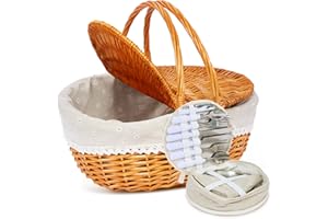 ‎HYBDAMAI HYBDAMAI Picknickkorb-Set aus Weide für 4 Personen mit Deckel und Griff. Picknickkorb mit waschbarem Futter und Besteckset für Outdoor, Camping, Halloween, Weihnachten und Geburtstag