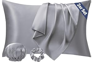 ‎SEIWOHL Seiwohl Satin Kissenbezug 40 x 80, 2er Set Satin Kopfkissenbezug 40x80 Pillowcase Kissen Bezug Kissenhülle für Haar und Haut, ähnlich wie Seide, Grau, mit Haargummi und Haarhaube