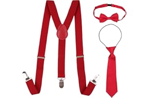 Trimming Shop 85cm X 25mm, Kids Suspenders With Bow Tie and Necktie Set – Adjustable Y Shaped Fully Elasticated Clip-On Brace with Colours Bow Tie and Necktie, Perfect Clothing Accessory for Children