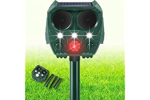 DRAGONLIONS Cat Repellent, Ultrasonic Solar Animal Repeller with Motion Sensor and Flashing Lights, Waterproof Rechargeable Animal Deterrent Devices Outdoor for Deer Dog Rabbit Skunk Yard Garden Farm