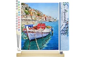 Figured'Art Dipingere con i Numeri - Paint by Numbers Barca Ormeggiata Al Porto, Passatempo per Adulti, Kit Completo, Hobby Creativi - 40x50cm cornice in legno fai da te