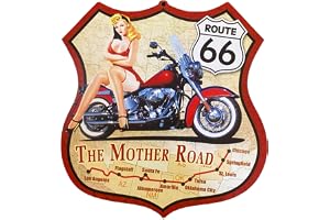 Kustom Art Quadro Route US 66 Vintage Style Samlare Tryck på trä 24 x 22 cm.